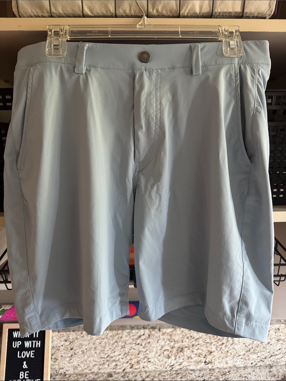 Men's Light Blue Flat-Front Performance Shorts